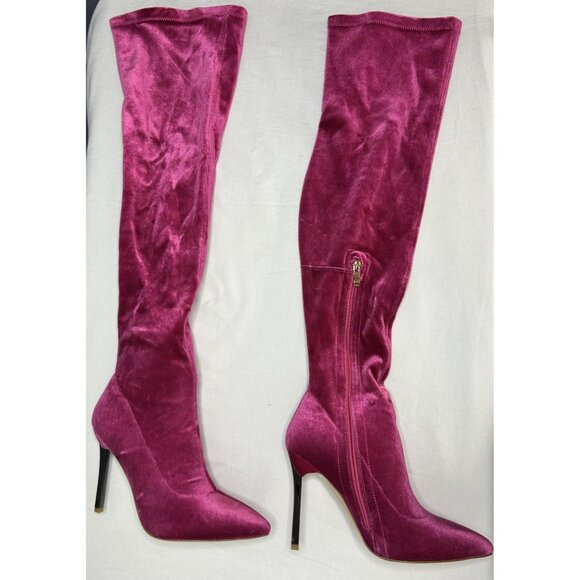 Over The Knee Velvet Boots Womens 6.5 US EU 37 Barbie Pink Pointed Toe Stiletto - Picture 3 of 16